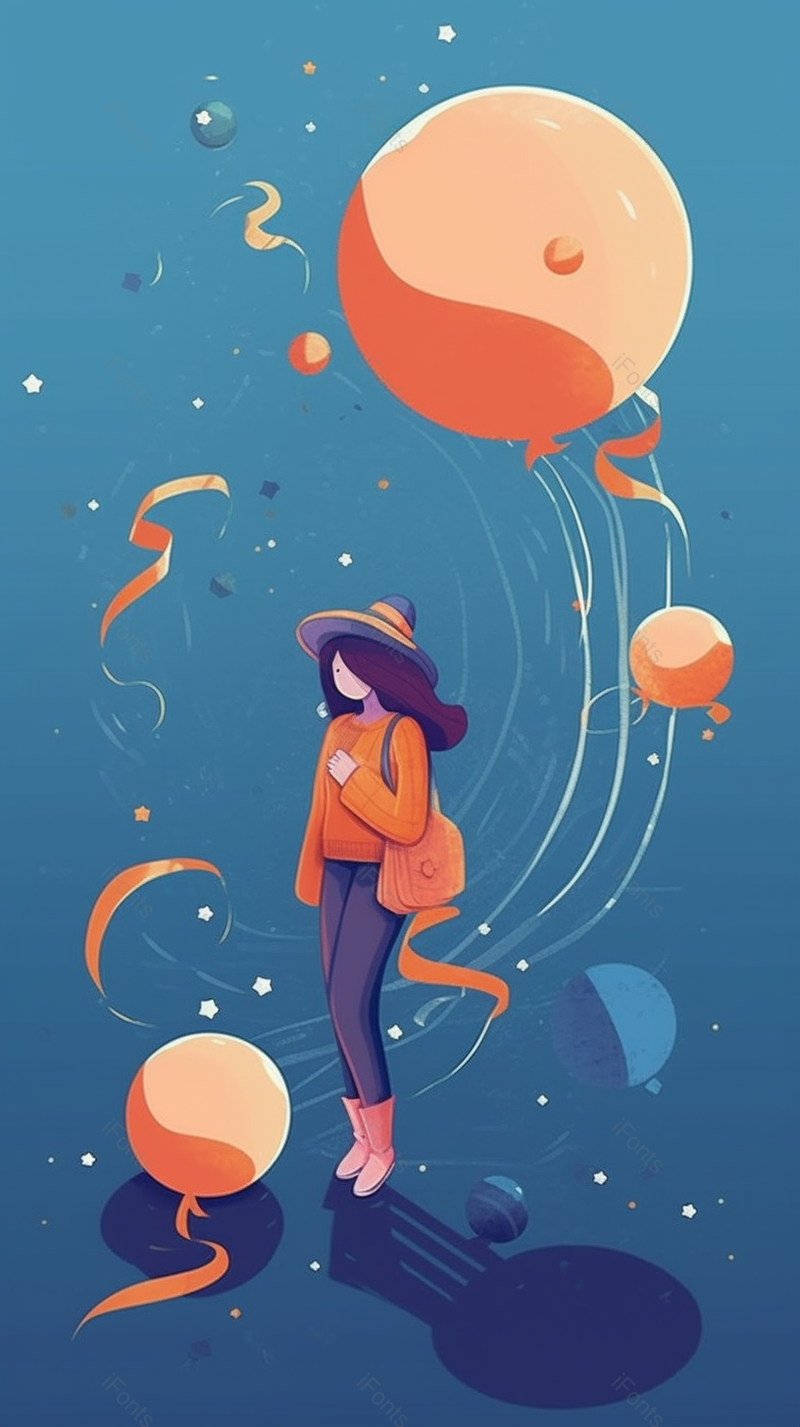 小女孩可爱风手拿气球插画艺术手绘图蓝色卡通背景,插画/手绘图,插画/手绘图库,插画/手绘图下载,插画/手绘
